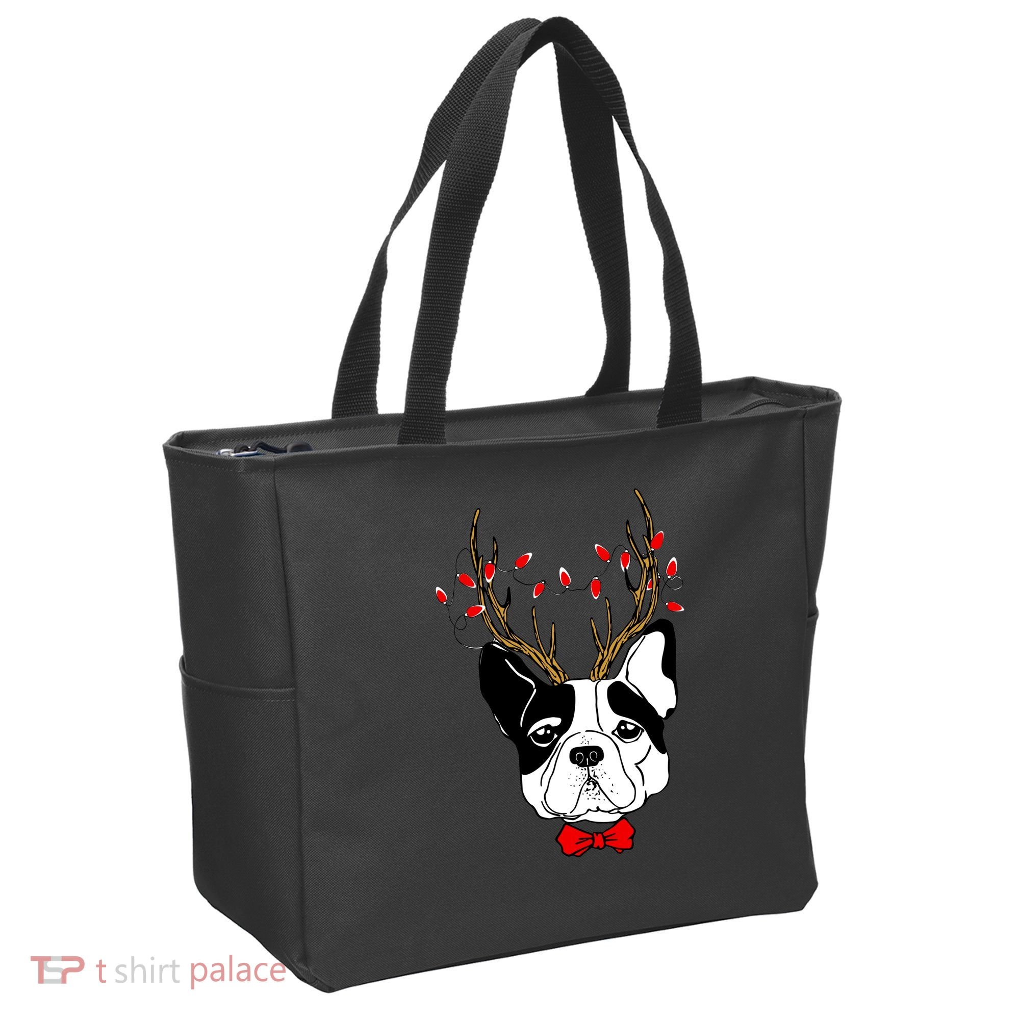 Bulldog Deer Antlers Tote Bag