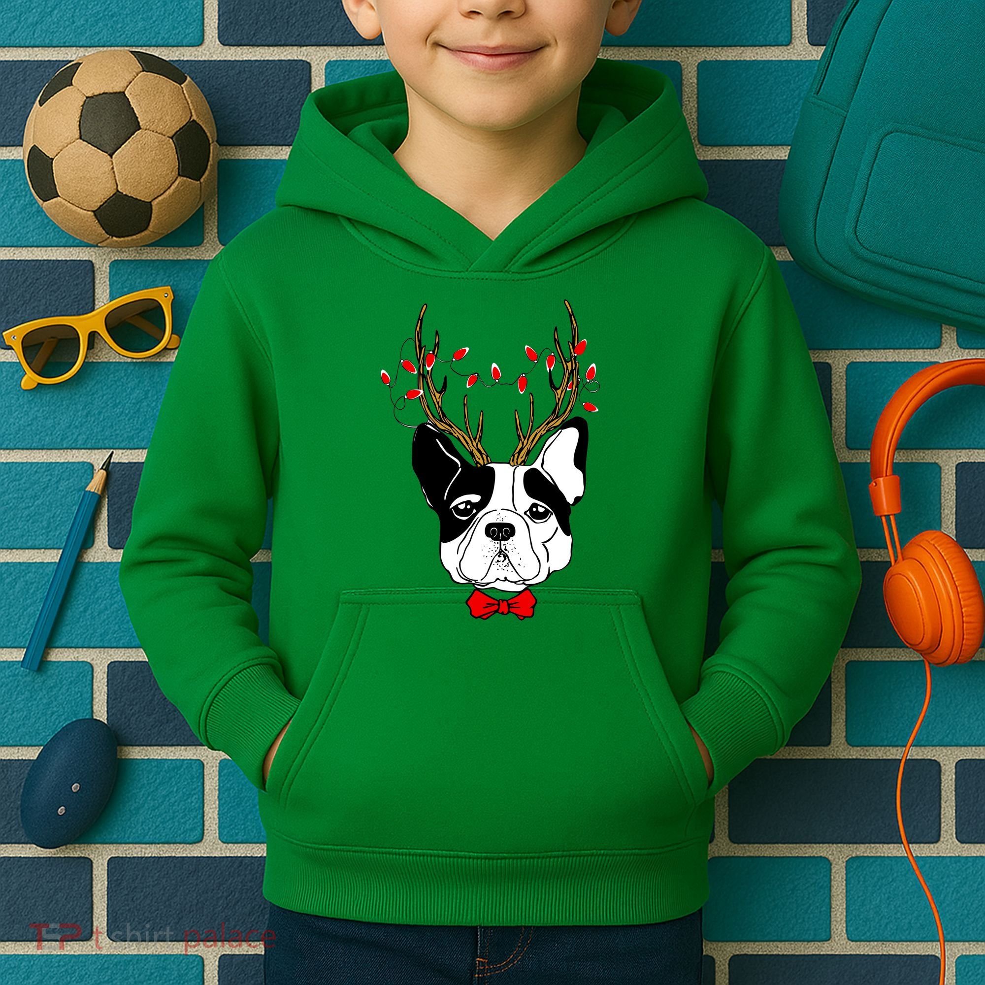 Bulldog Deer Antlers Kids Hoodie