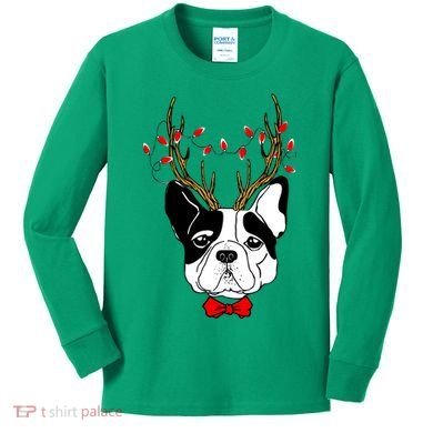 Bulldog Deer Antlers Kids Long Sleeve Shirt