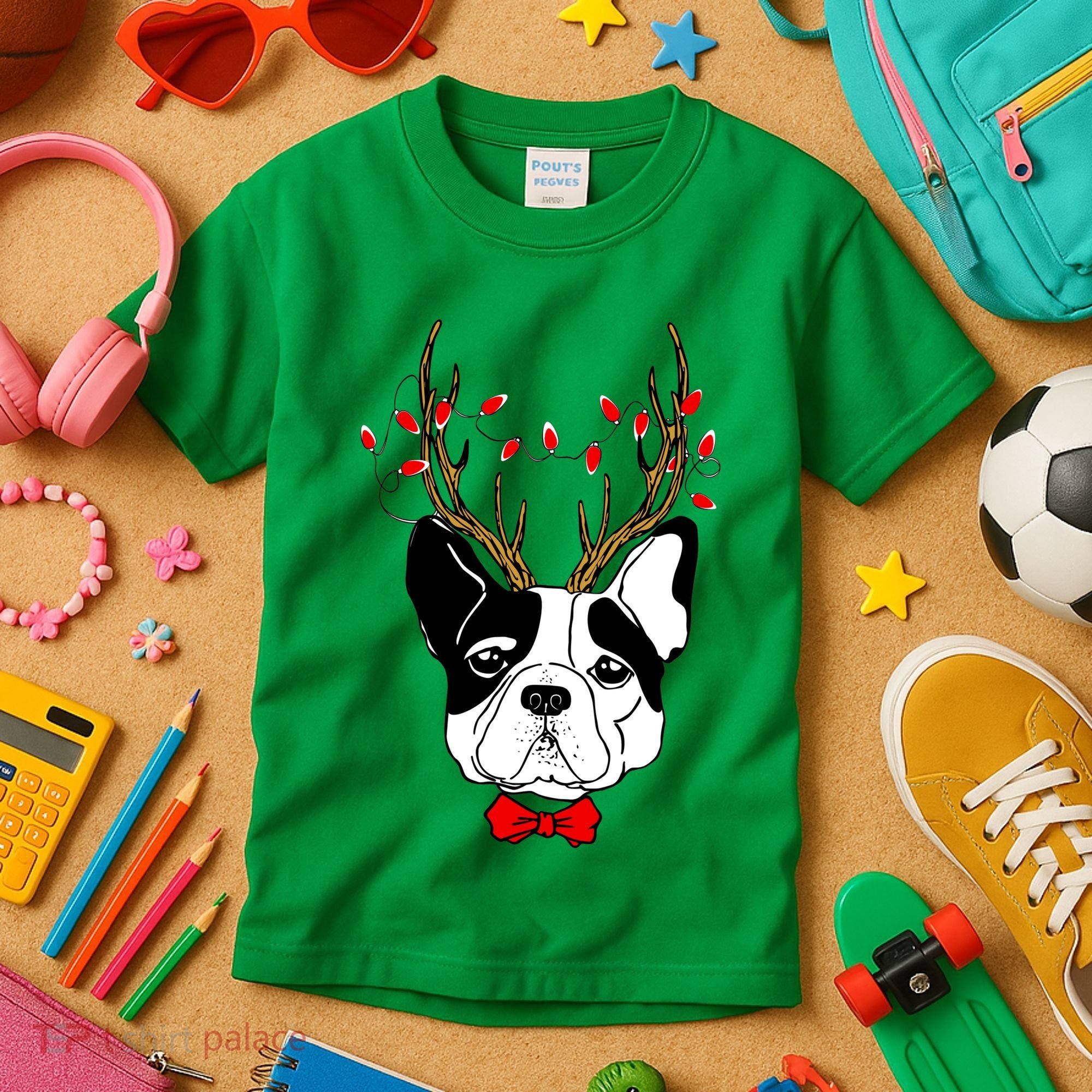 Bulldog Deer Antlers Kids T-Shirt
