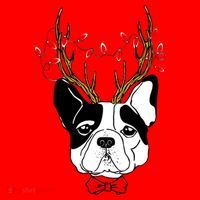 Bulldog Deer Antlers Santa Hat thumb 1