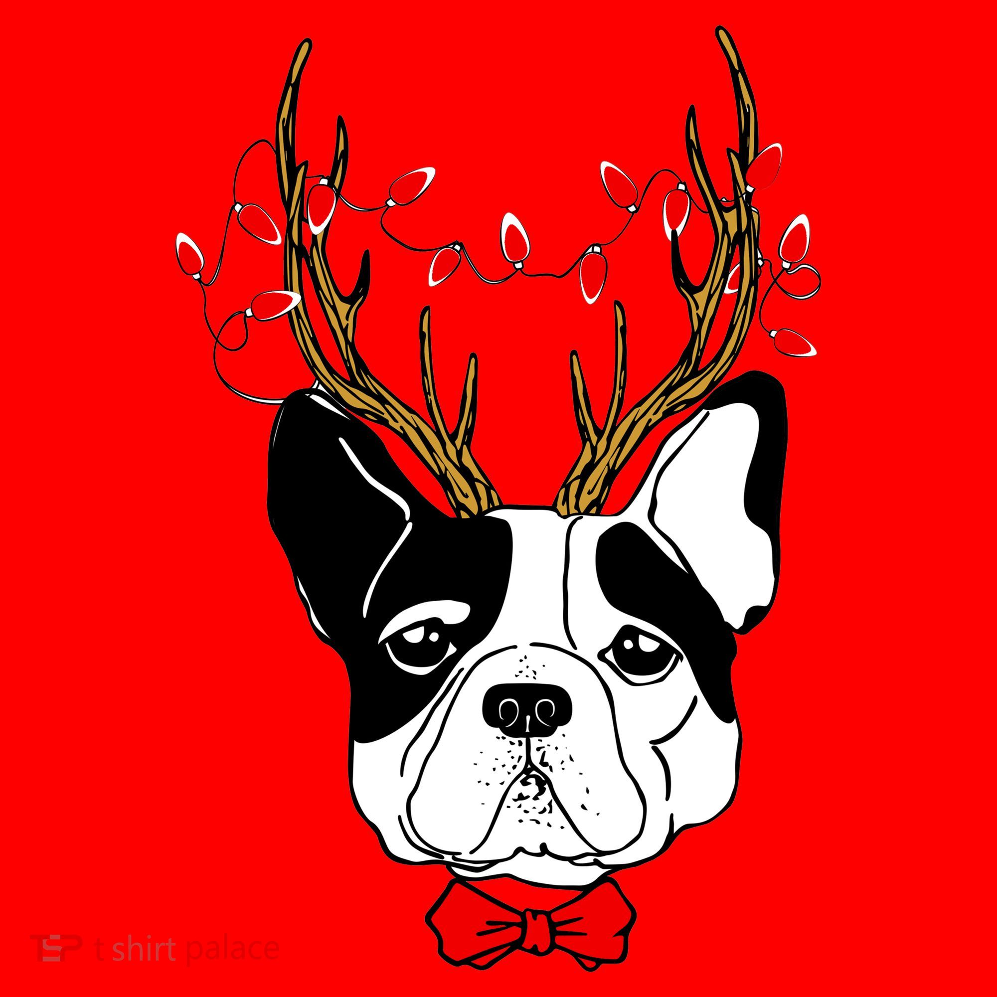 Bulldog Deer Antlers Santa Hat