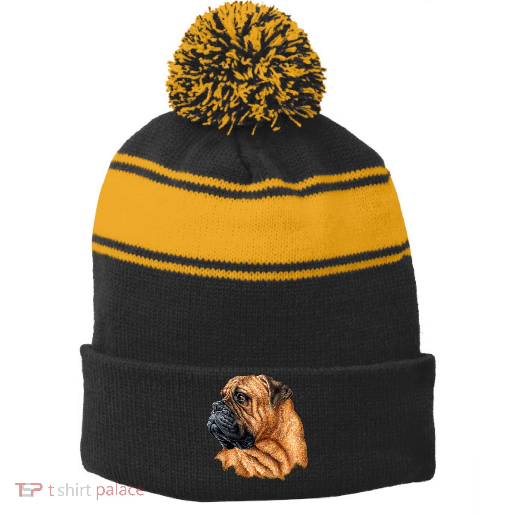 Bullmastiff Canine Dog Stripe Pom Pom Beanie
