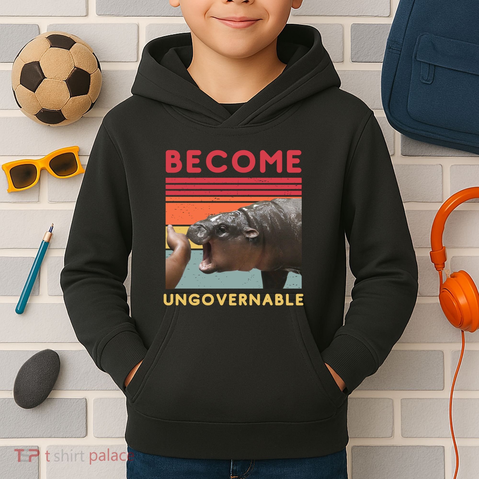 Become Ungovernable Moo Deng Hippo Kids Hoodie