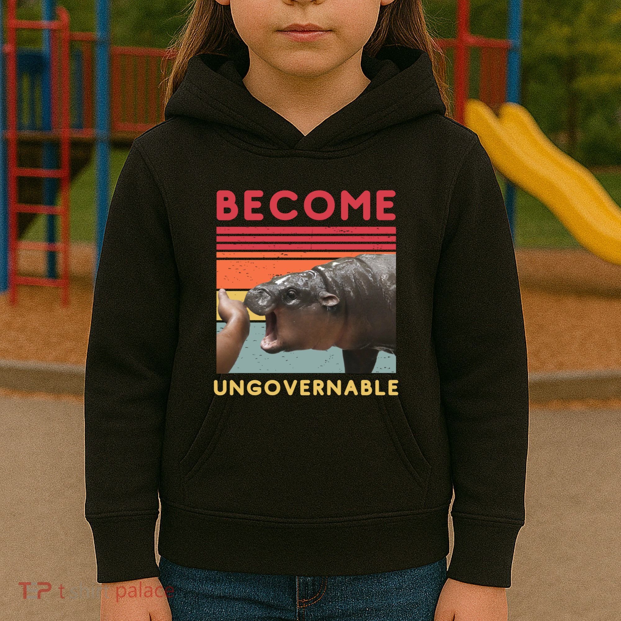 Become Ungovernable Moo Deng Hippo Kids Hoodie