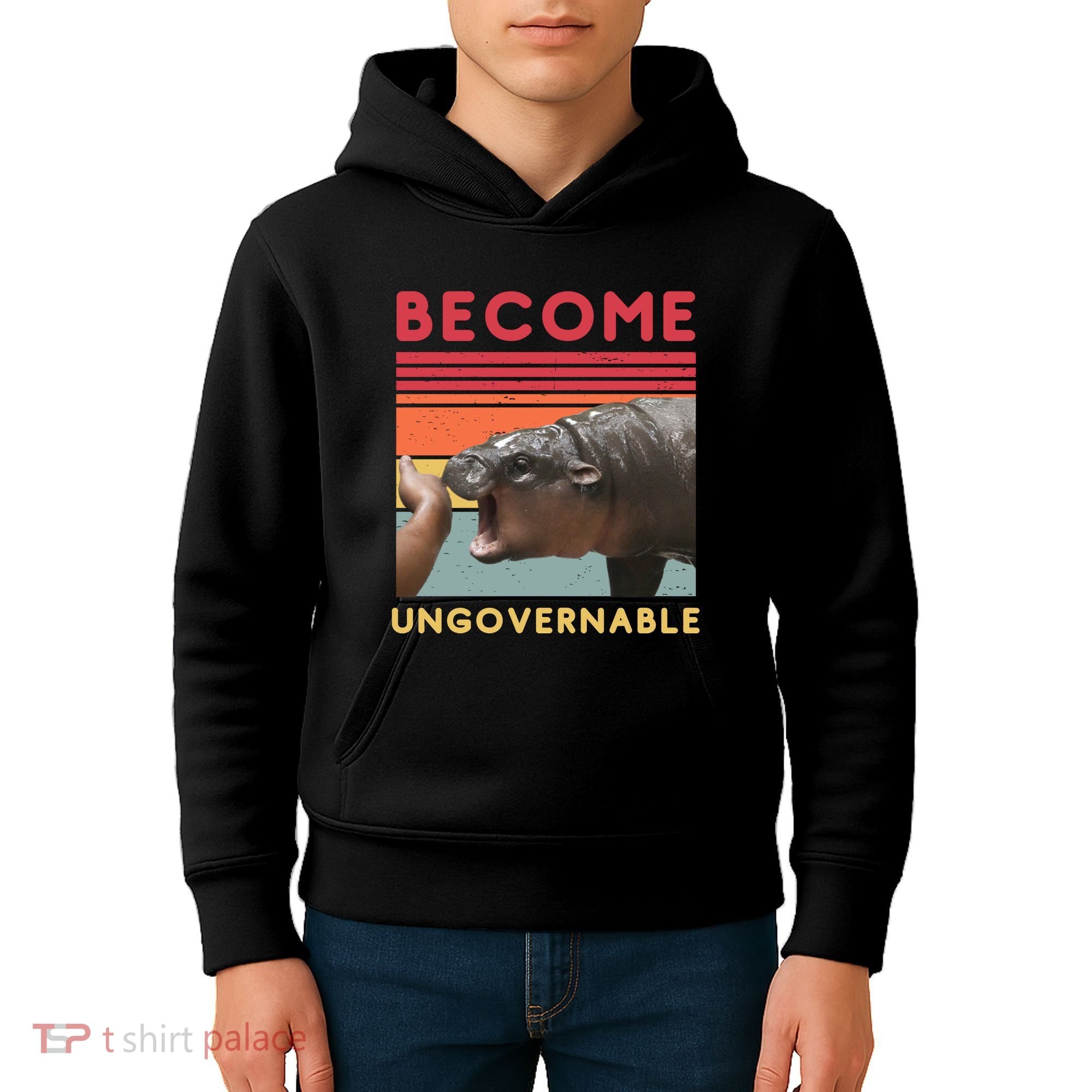Become Ungovernable Moo Deng Hippo Kids Hoodie