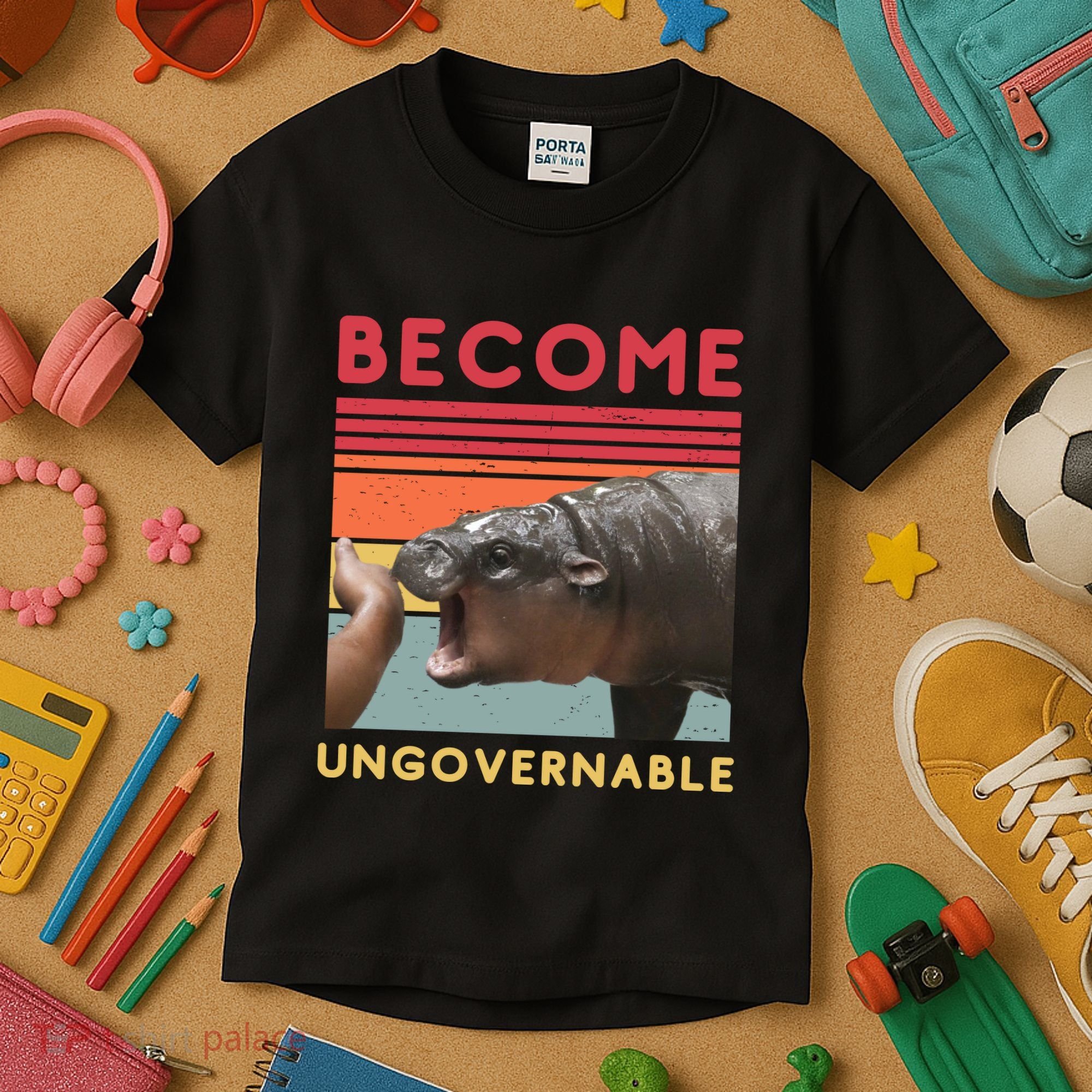 Become Ungovernable Moo Deng Hippo Kids T-Shirt