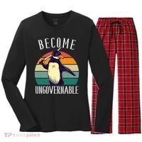 Become Ungovernable Meme Funny Penguin Women's Long Sleeve Flannel Pajama Set  thumb 0