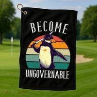 Become Ungovernable Meme Funny Penguin Golf Towel thumb 1