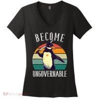 Become Ungovernable Meme Funny Penguin Women's V-Neck T-Shirt thumb 0
