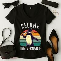 Become Ungovernable Meme Funny Penguin Women's V-Neck T-Shirt thumb 2