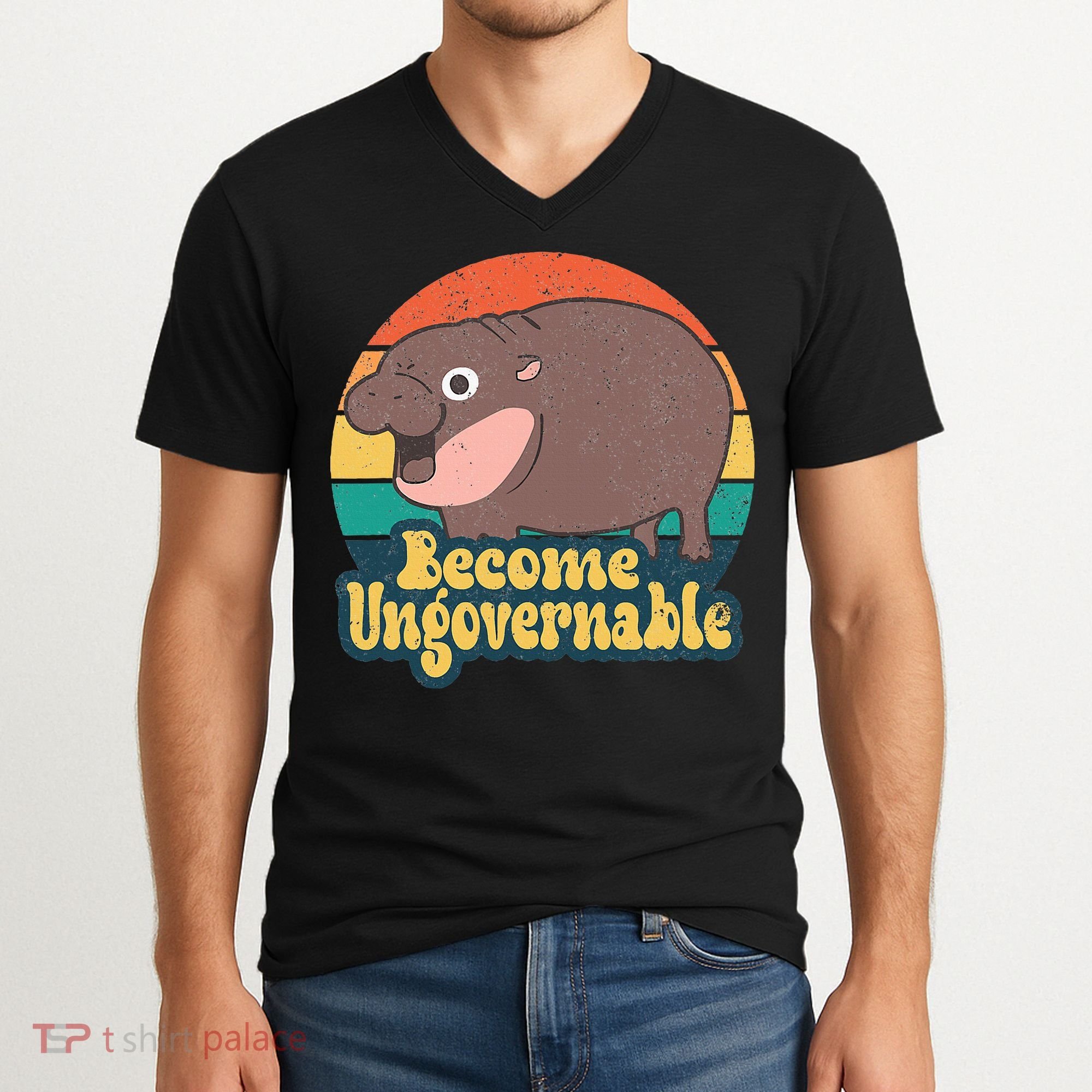 Become Ungovernable Moo Deng Humor V-Neck T-Shirt