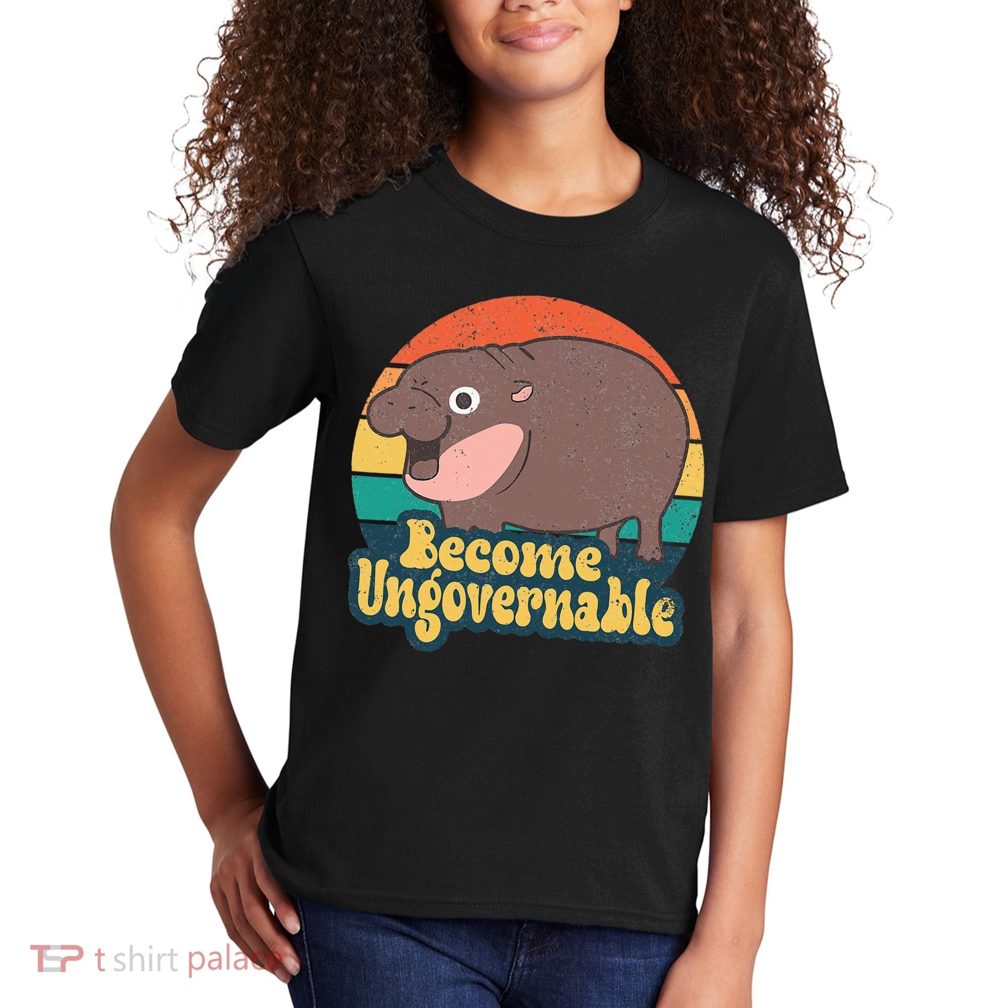 Become Ungovernable Moo Deng Humor Kids T-Shirt