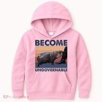 Become Ungovernable Moo Deng Cute Baby Hippo Kids Hoodie thumb 0