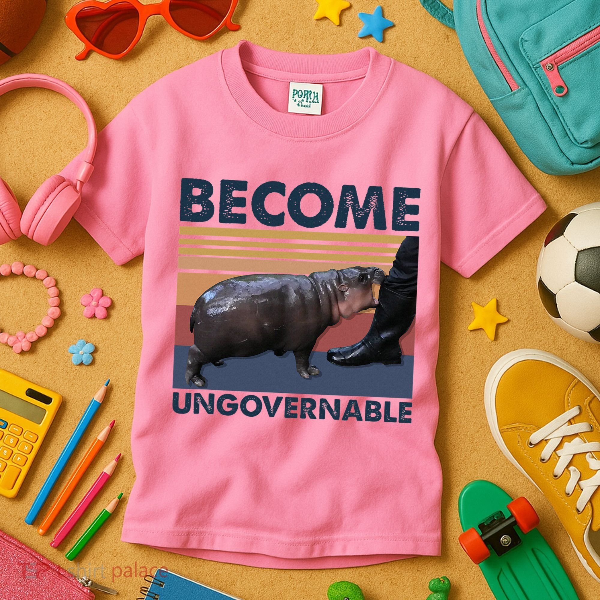 Become Ungovernable Moo Deng Cute Baby Hippo Kids T-Shirt