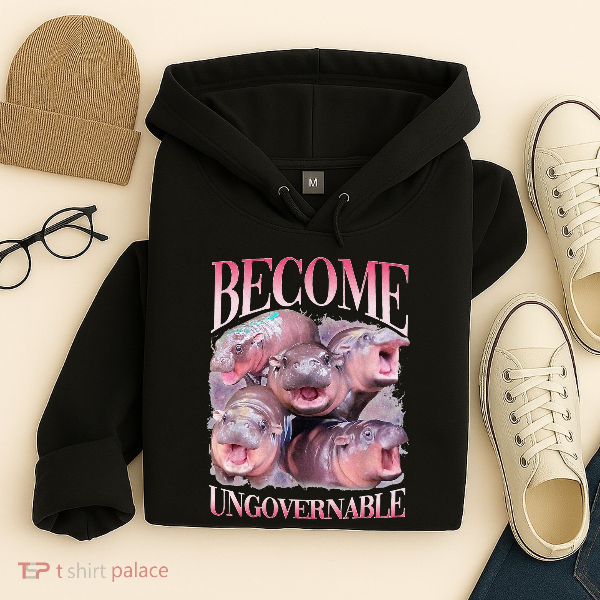 Become Ungovernable Moo Deng Funny Baby Hippo Hoodie