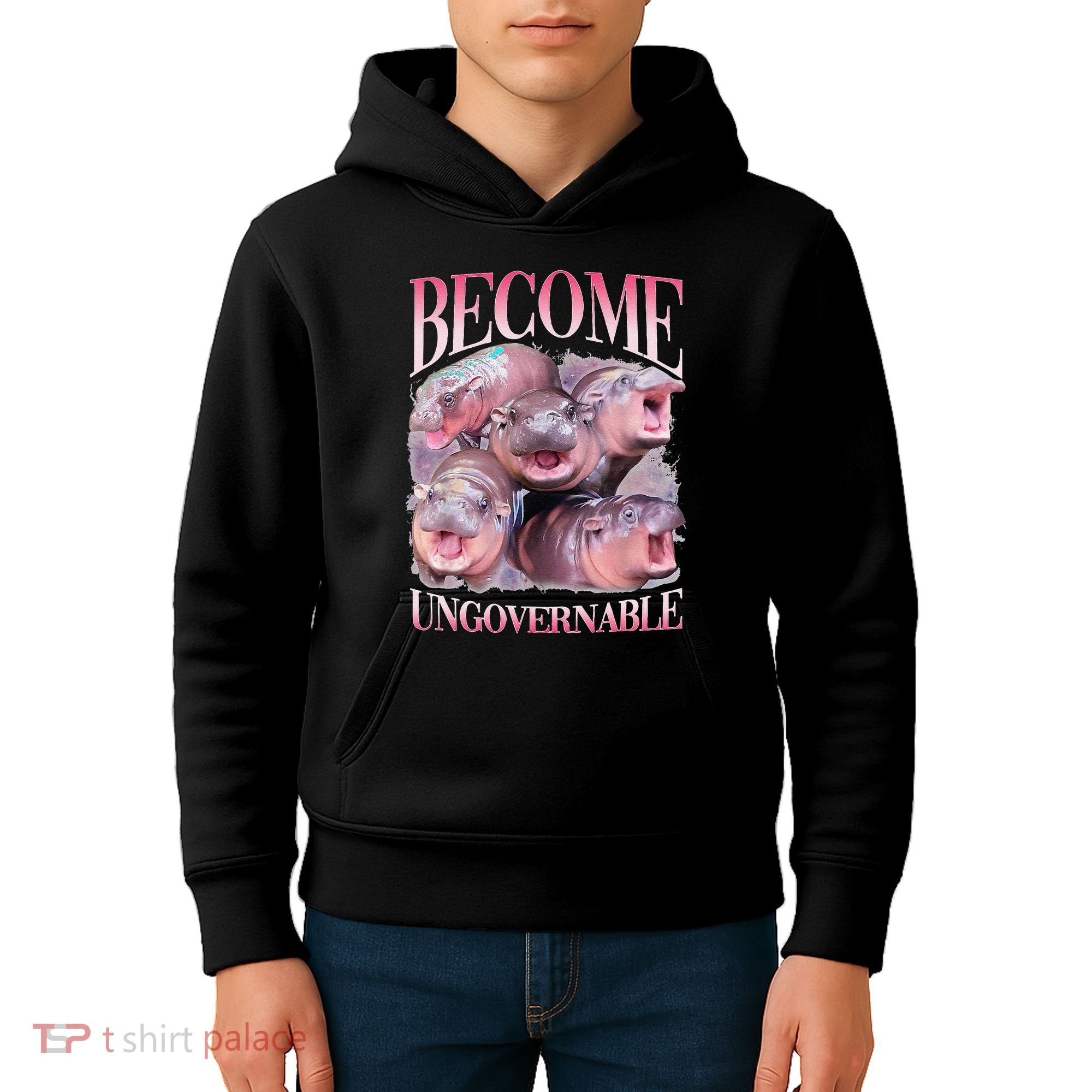 Become Ungovernable Moo Deng Funny Baby Hippo Kids Hoodie