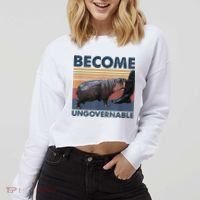Become Ungovernable Moo Deng Humor Cropped Pullover Crew thumb 2