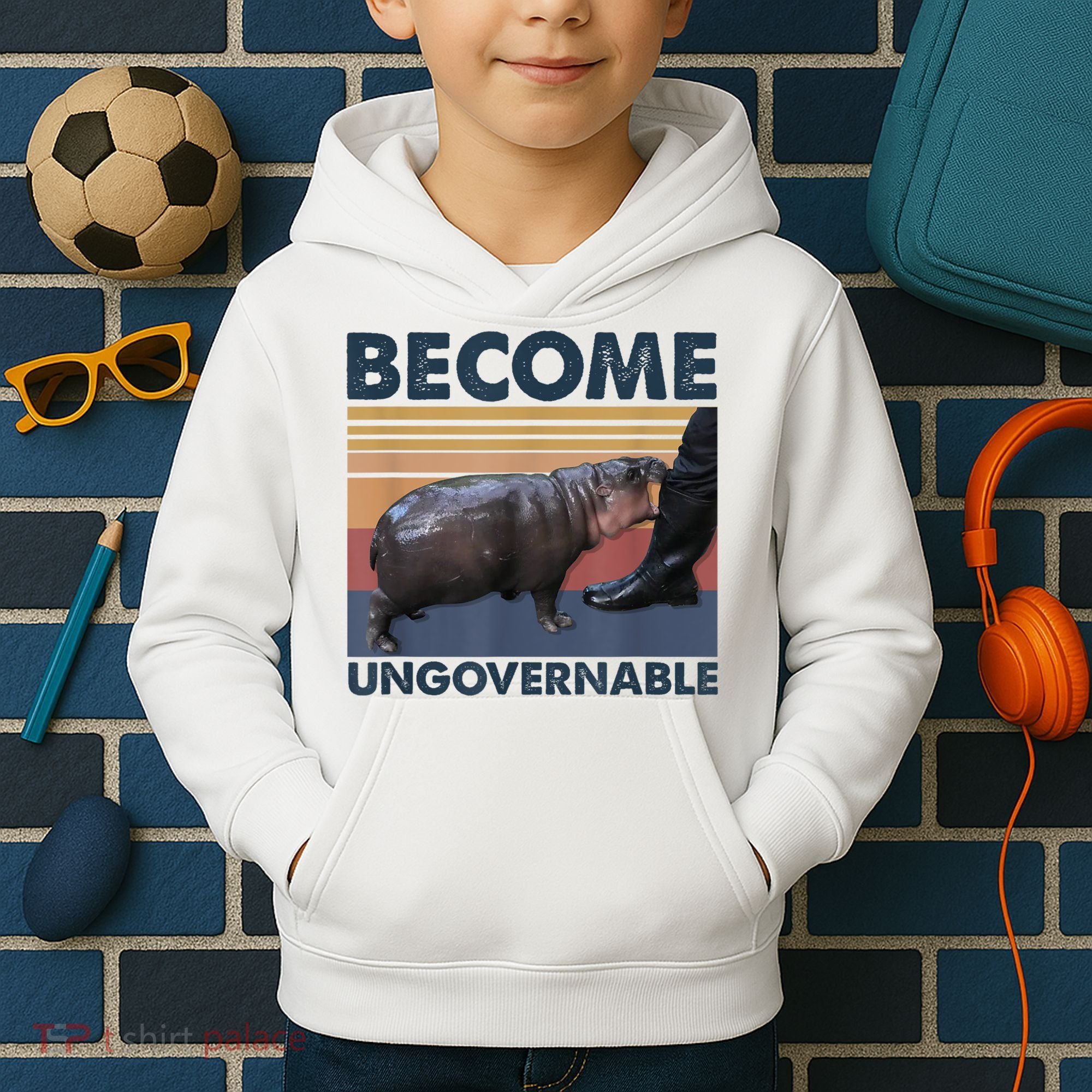 Become Ungovernable Moo Deng Humor Kids Hoodie