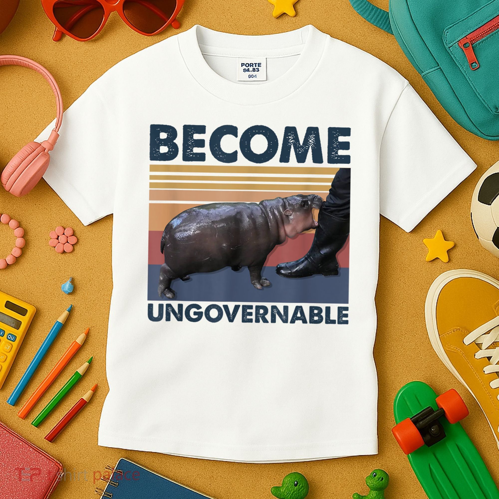 Become Ungovernable Moo Deng Humor Kids T-Shirt