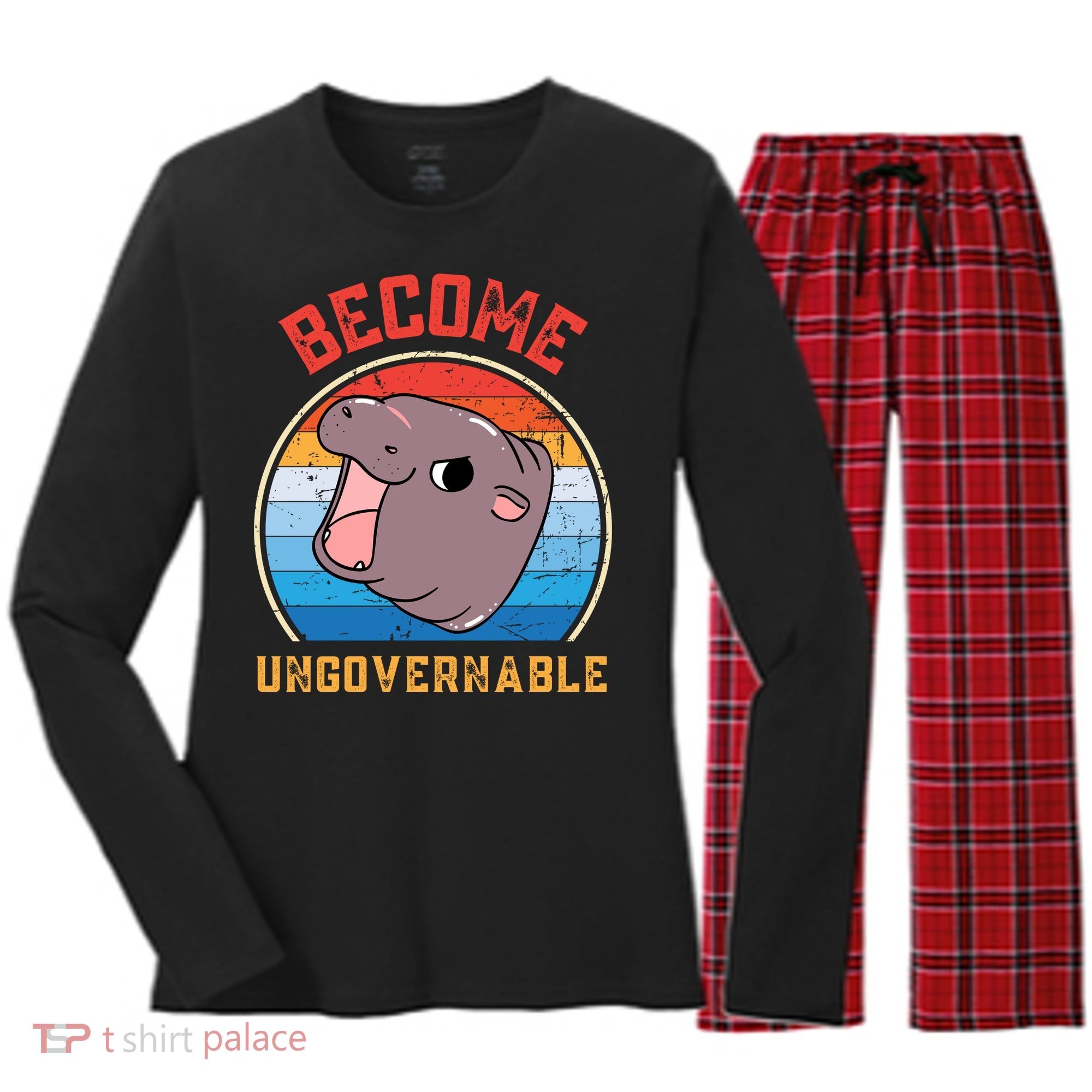 Become Ungovernable Moo Deng Women's Long Sleeve Flannel Pajama Set 