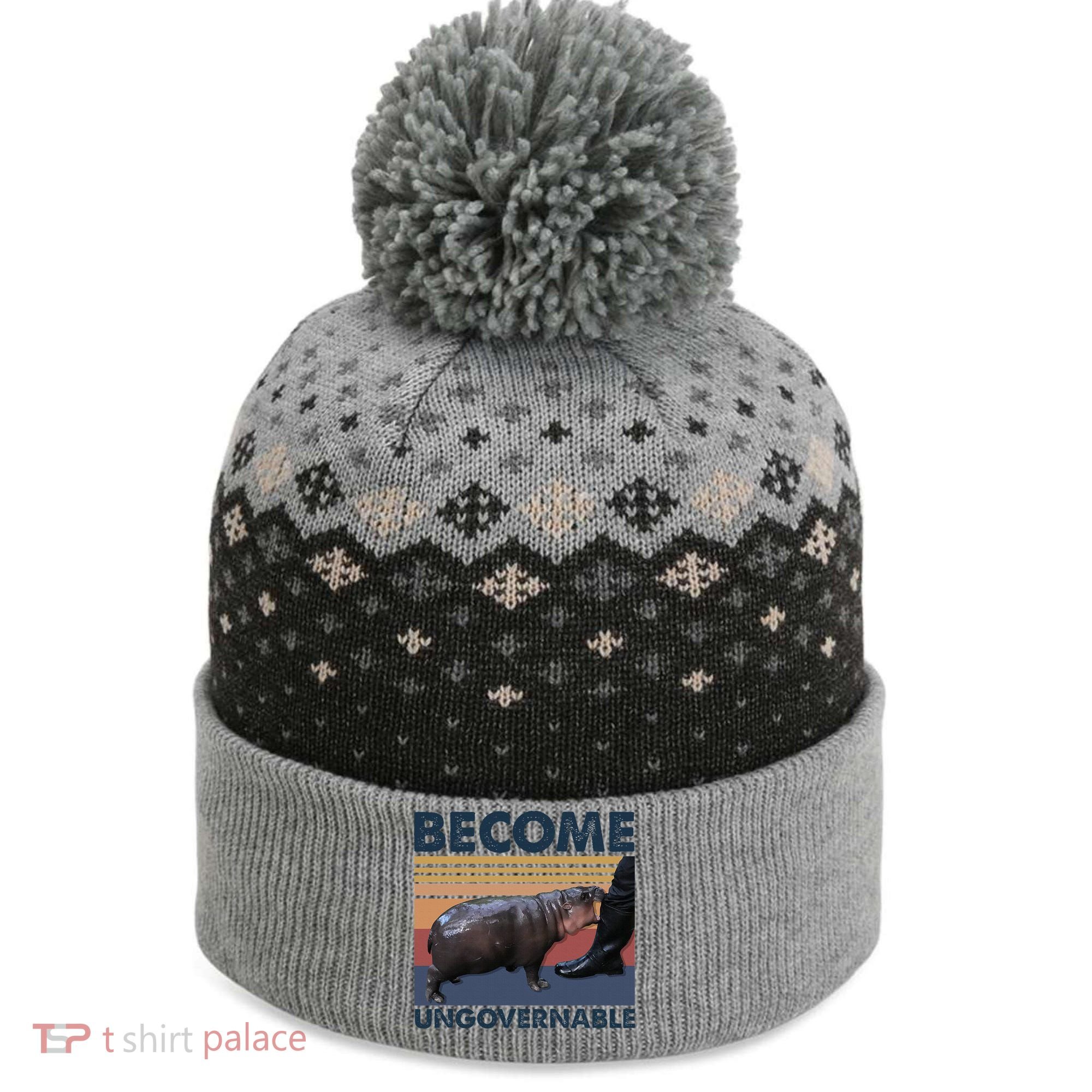 Become Ungovernable Moo Deng Cute Baby Hippo Funny Hippo The Baniff Cuffed Pom Beanie