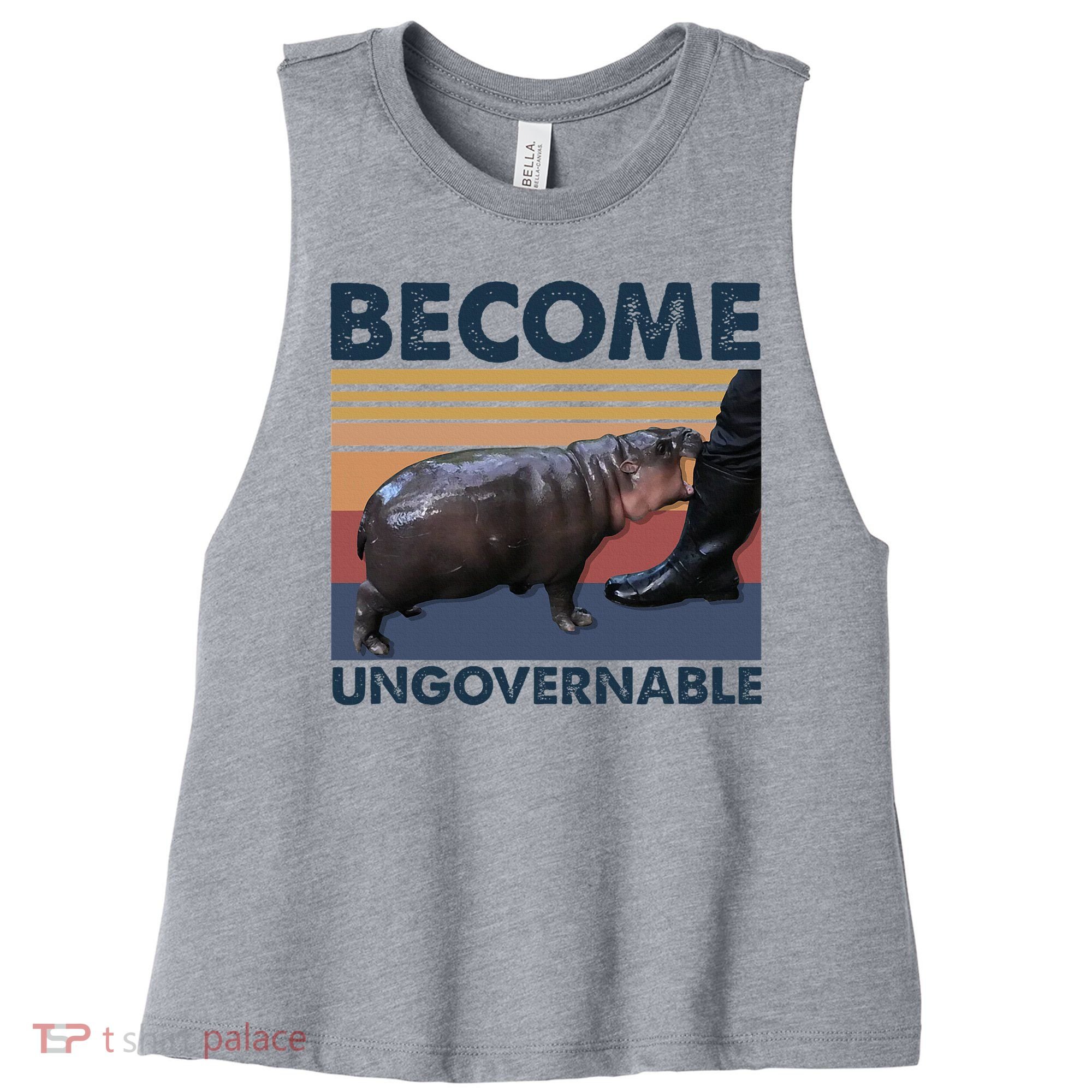 Become Ungovernable Moo Deng Cute Baby Hippo Funny Hippo Women's Racerback Cropped Tank