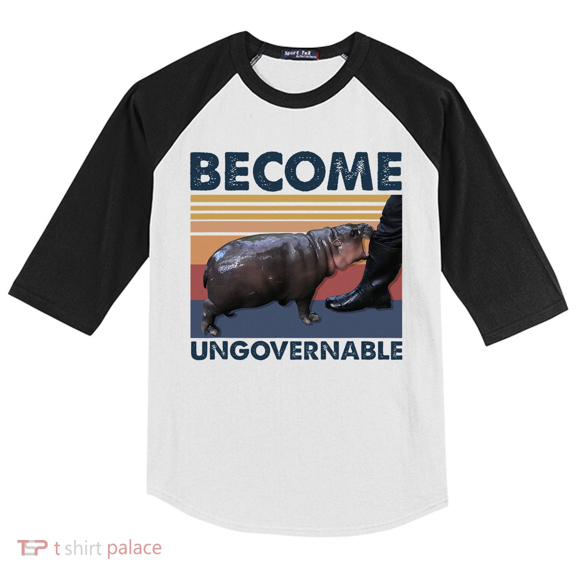 Become Ungovernable Moo Deng Cute Baby Hippo Funny Hippo Kids Colorblock Raglan Jersey