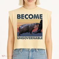 Become Ungovernable Moo Deng Cute Baby Hippo Funny Hippo Garment-Dyed Women's Muscle Tee thumb 2