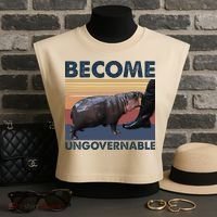 Become Ungovernable Moo Deng Cute Baby Hippo Funny Hippo Garment-Dyed Women's Muscle Tee thumb 3