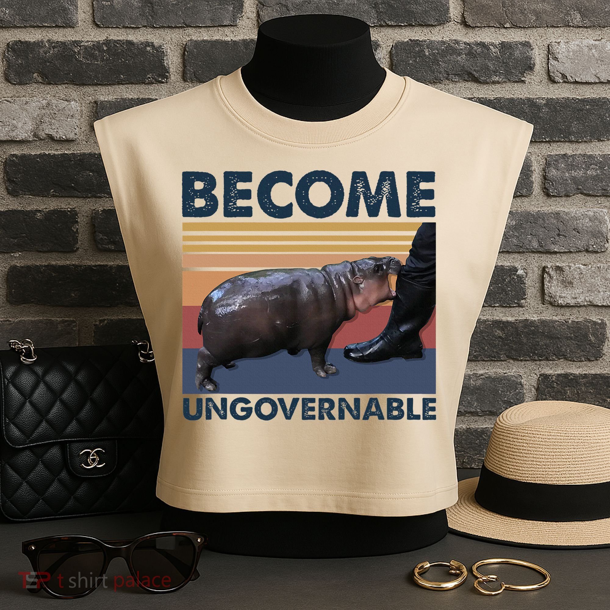 Become Ungovernable Moo Deng Cute Baby Hippo Funny Hippo Garment-Dyed Women's Muscle Tee