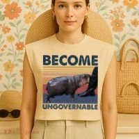 Become Ungovernable Moo Deng Cute Baby Hippo Funny Hippo Garment-Dyed Women's Muscle Tee thumb 4