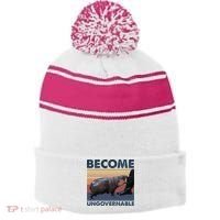 Become Ungovernable Moo Deng Cute Baby Hippo Funny Hippo Stripe Pom Pom Beanie thumb 0