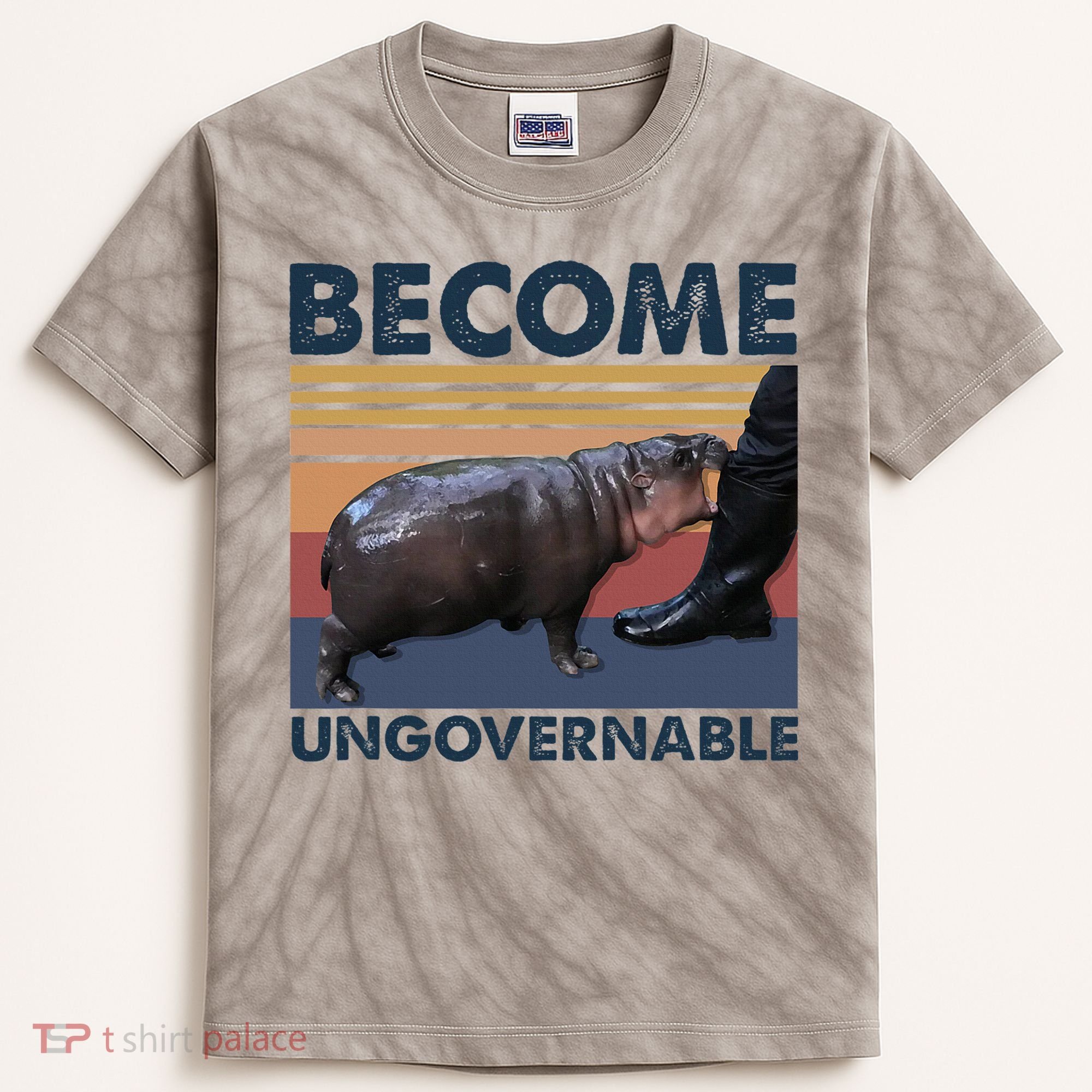 Become Ungovernable Moo Deng Cute Baby Hippo Funny Hippo Kids Tie-Dye T-Shirt