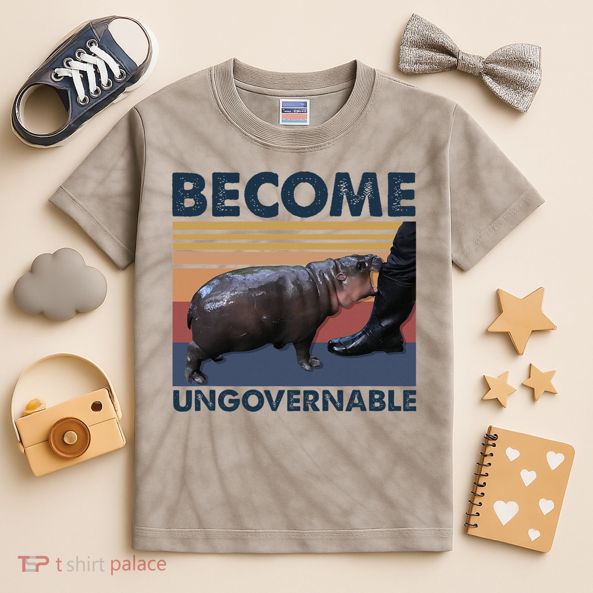Become Ungovernable Moo Deng Cute Baby Hippo Funny Hippo Kids Tie-Dye T-Shirt