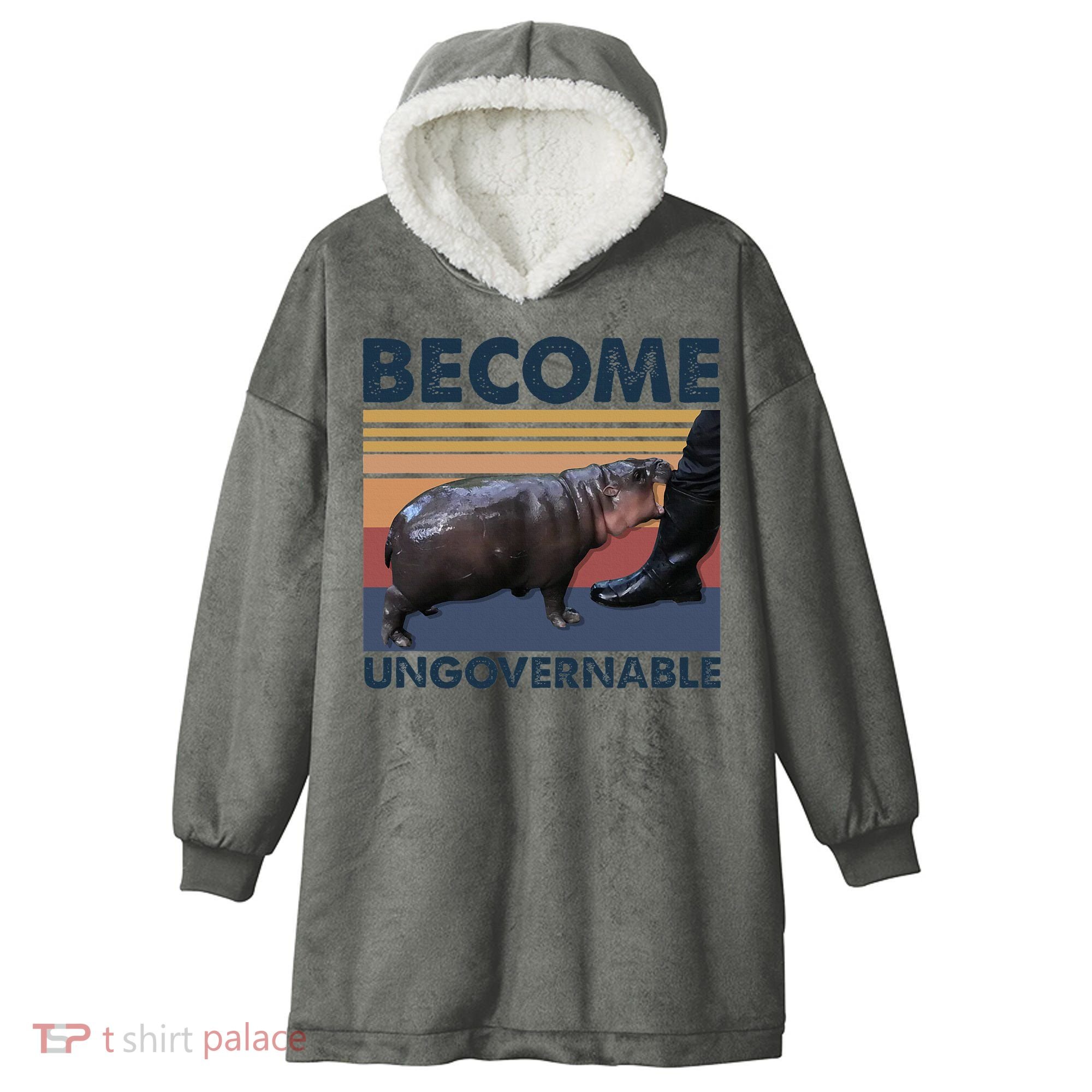 Become Ungovernable Moo Deng Cute Baby Hippo Funny Hippo Hooded Wearable Blanket