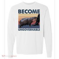 Become Ungovernable Moo Deng Cute Baby Hippo Funny Hippo Comfort Colors Heavyweight Long Sleeve T-Shirt thumb 0