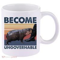 Become Ungovernable Moo Deng Cute Baby Hippo Funny Hippo 11oz C Handle Ceramic Mug thumb 0