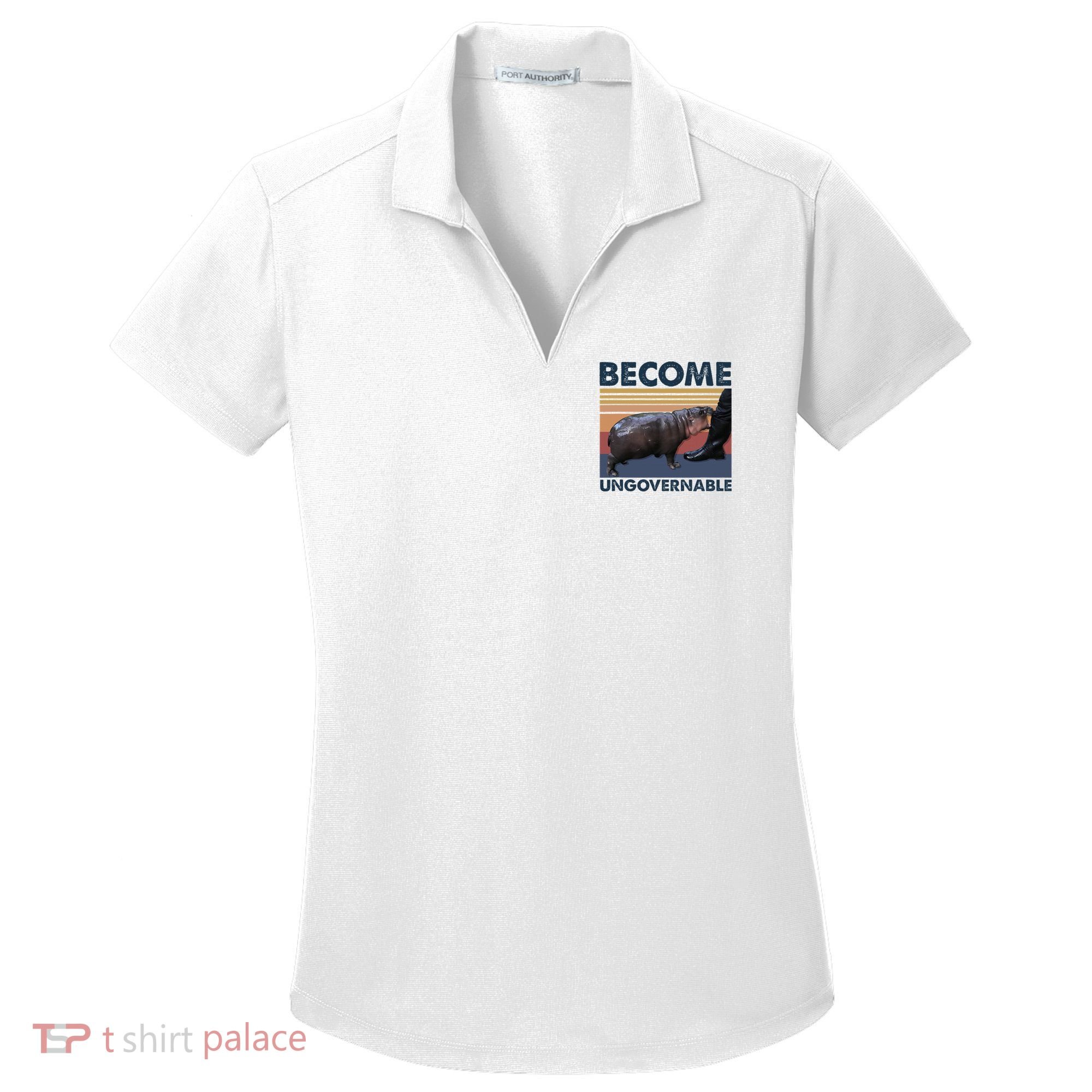 Become Ungovernable Moo Deng Cute Baby Hippo Funny Hippo Women's Dry Zone Grid Polo