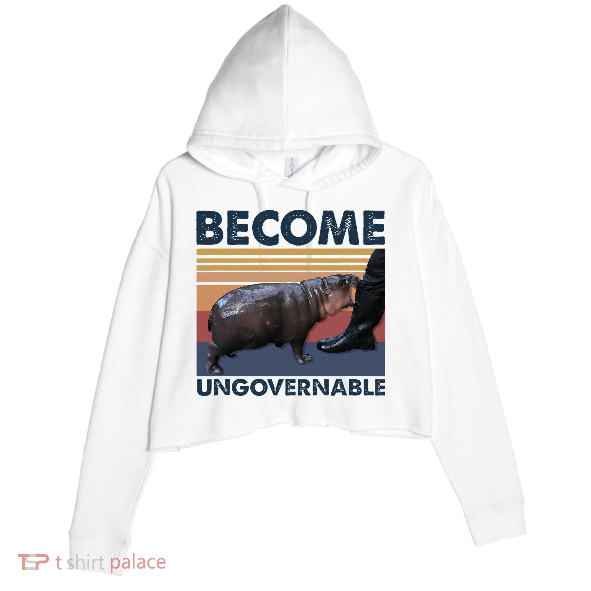 Become Ungovernable Moo Deng Cute Baby Hippo Funny Hippo Crop Fleece Hoodie