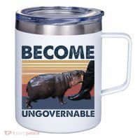 Become Ungovernable Moo Deng Cute Baby Hippo Funny Hippo 12oz Stainless Steel Coffee Mug thumb 0