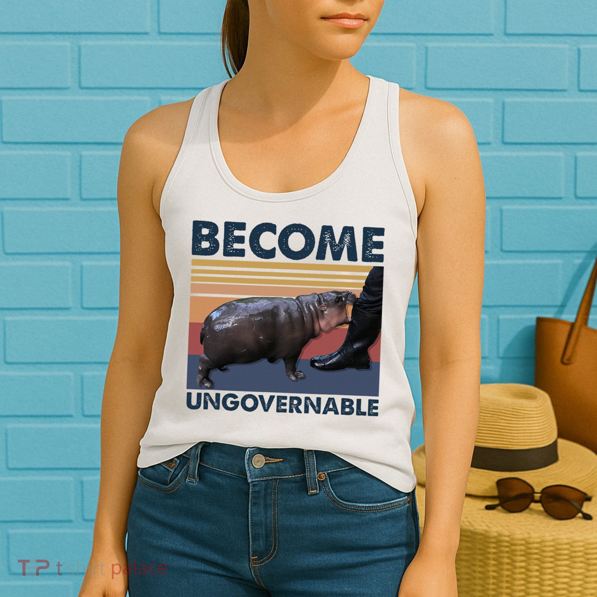 Become Ungovernable Moo Deng Cute Baby Hippo Funny Hippo Women's Tank Top