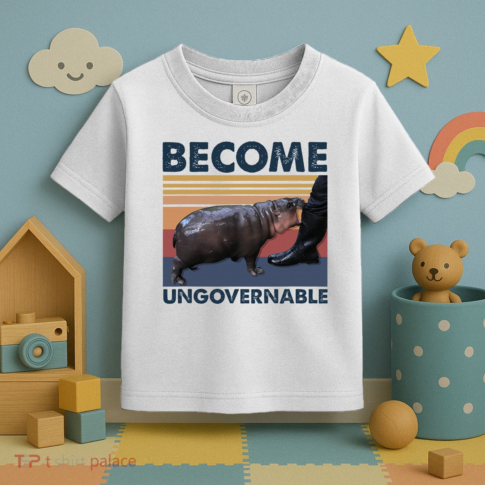 Become Ungovernable Moo Deng Cute Baby Hippo Funny Hippo Toddler T-Shirt