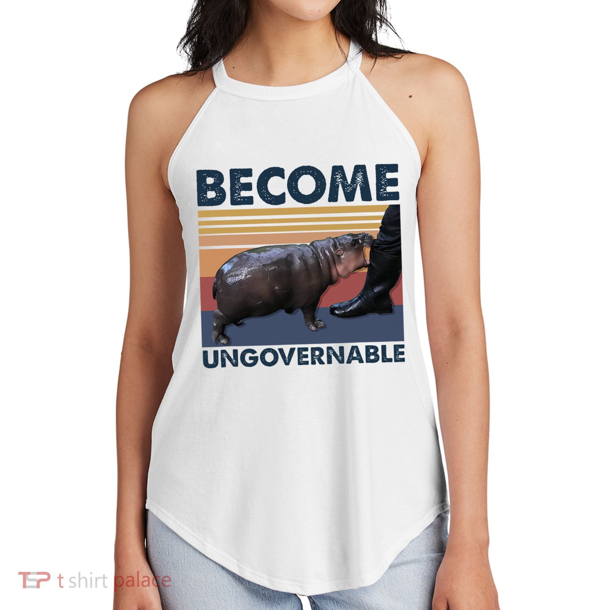 Become Ungovernable Moo Deng Cute Baby Hippo Funny Hippo Women's Perfect Tri Rocker Tank