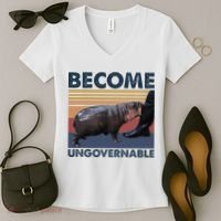Become Ungovernable Moo Deng Cute Baby Hippo Funny Hippo Women's V-Neck T-Shirt thumb 2