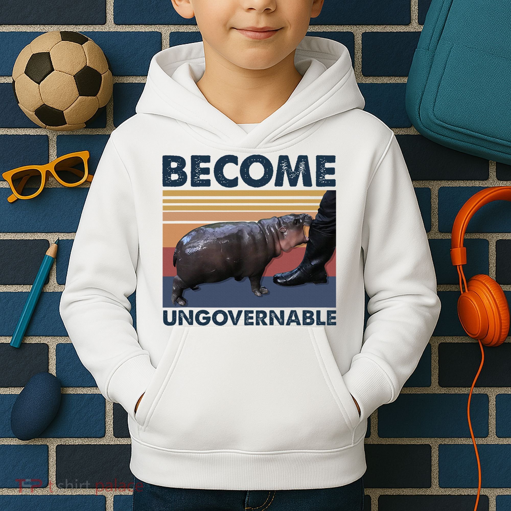 Become Ungovernable Moo Deng Cute Baby Hippo Funny Hippo Kids Hoodie