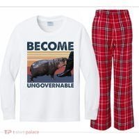 Become Ungovernable Moo Deng Cute Baby Hippo Funny Hippo Kids Long Sleeve Plaid Pajama Set thumb 0