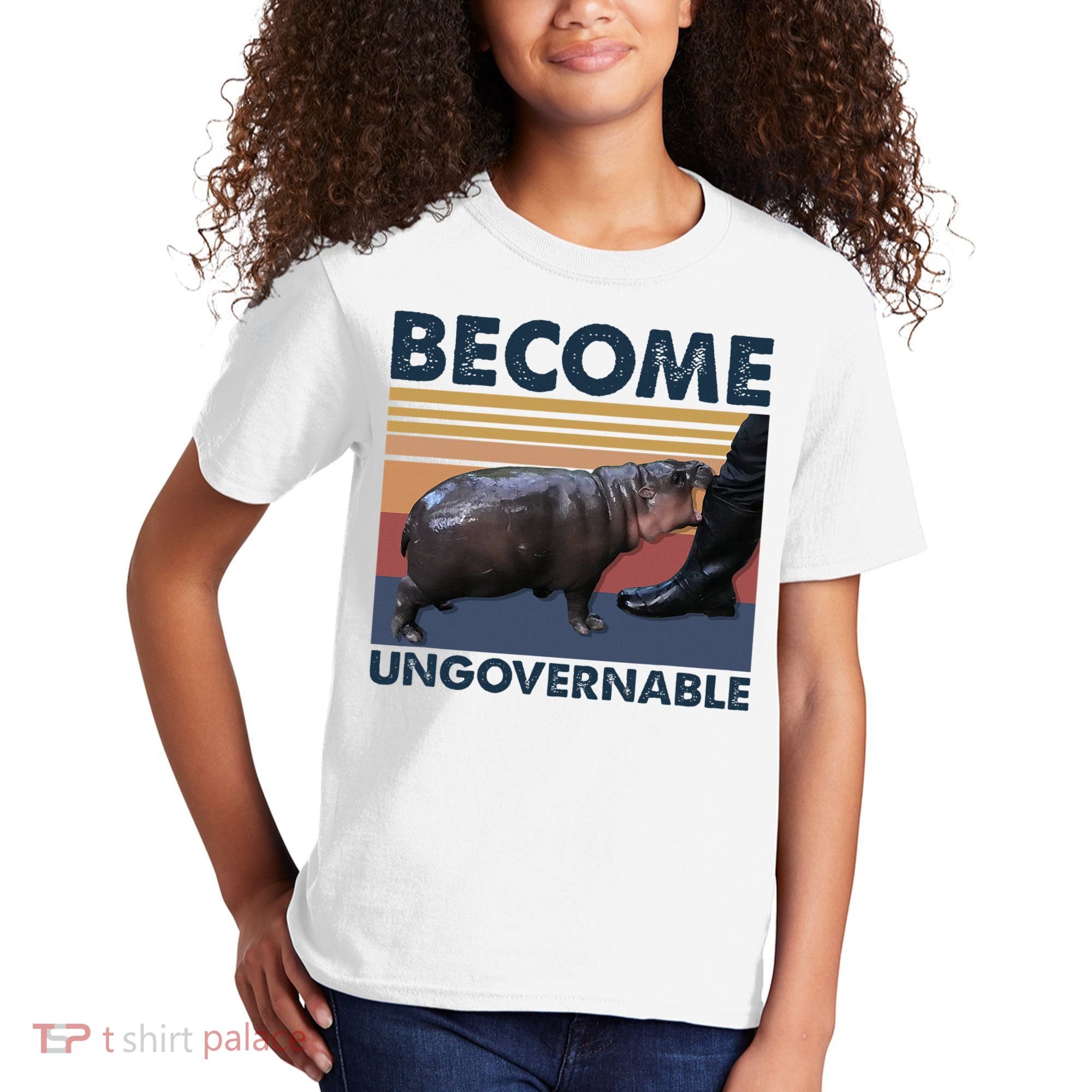 Become Ungovernable Moo Deng Cute Baby Hippo Funny Hippo Kids T-Shirt