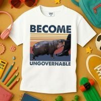 Become Ungovernable Moo Deng Cute Baby Hippo Funny Hippo Kids T-Shirt thumb 3
