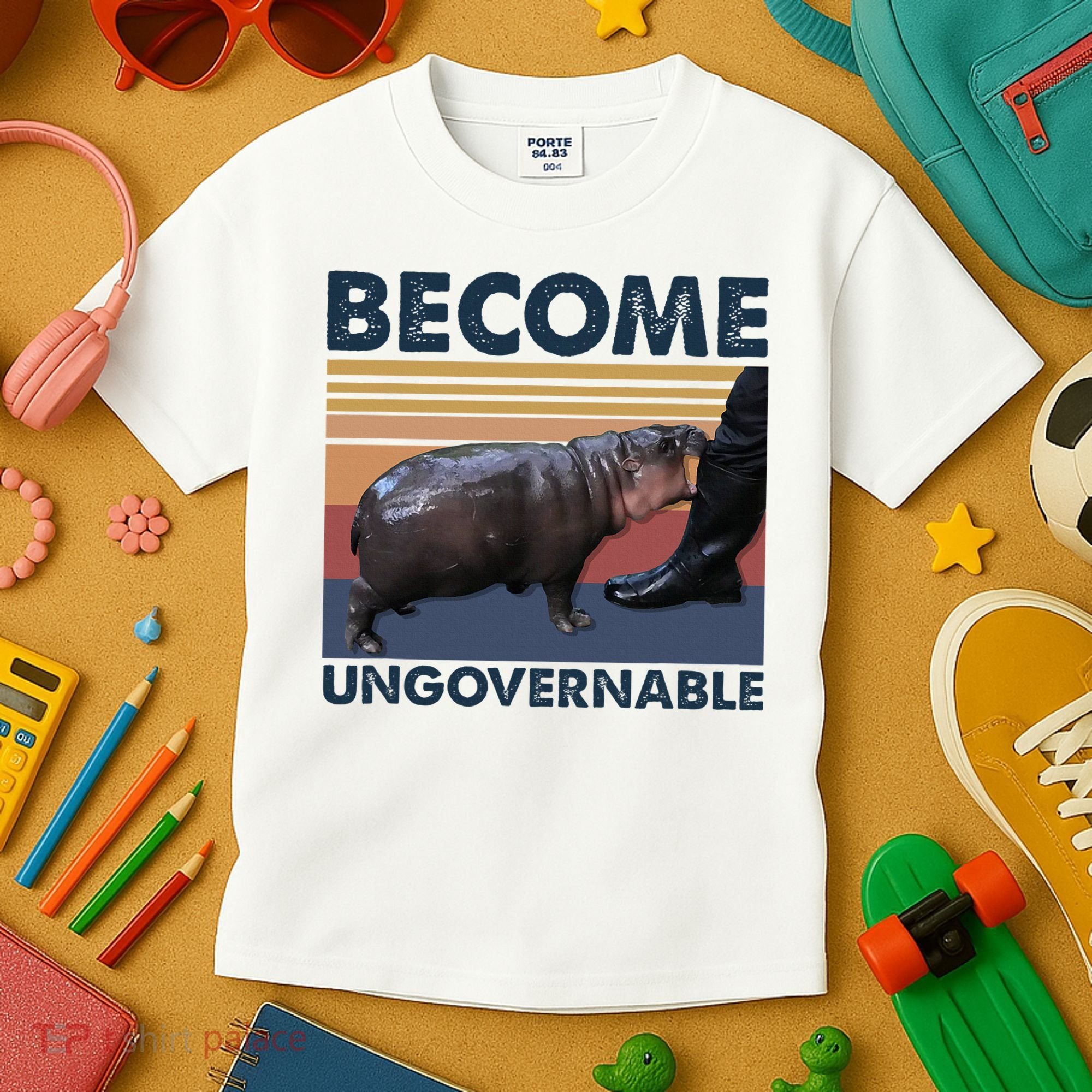 Become Ungovernable Moo Deng Cute Baby Hippo Funny Hippo Kids T-Shirt